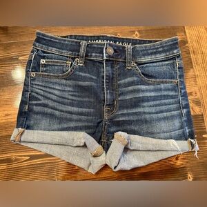 American Eagle Outfitters Hi Rise Shortie Dark Blue Denim Shorts
